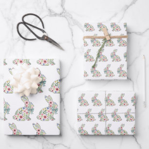 Pink and Blue Wildflower Easter Rabbit Wrapping Paper Sheet