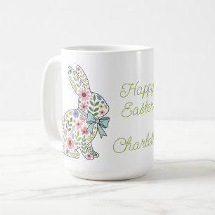 Pink and Blue Wildflower Easter Rabbits Coffee Mug