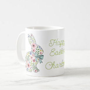 Pink and Blue Wildflower Easter Rabbits Coffee Mug