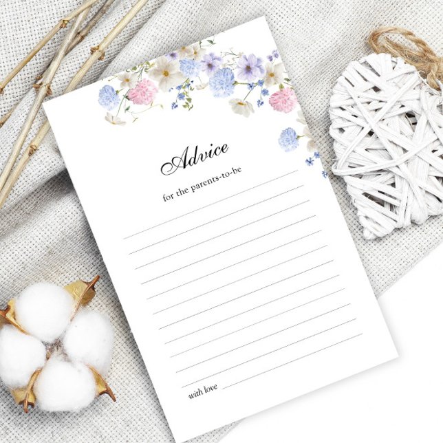 Pink and Blue Wildflower Gender Reveal Advice Card (Creator Uploaded)