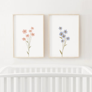 Pink and Blue Wildflower Girl Nursery Decor