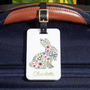 Pink and Blue Wildflower Spring Rabbit Luggage Tag