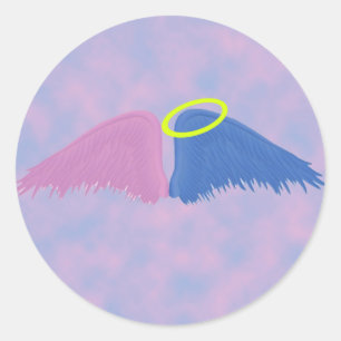 Pink and blue wings with halo classic round sticker