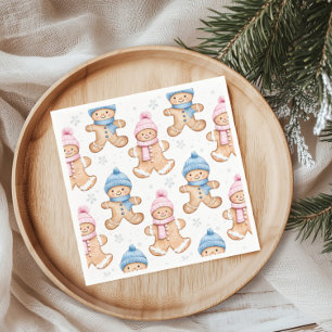 Pink and Blue Winter Gingerbread Gender Reveal Napkin