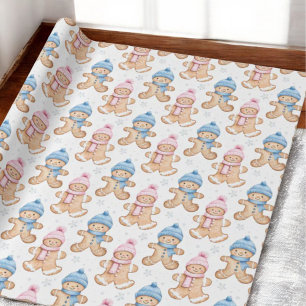 Pink and Blue Winter Gingerbread Gender Reveal Wrapping Paper