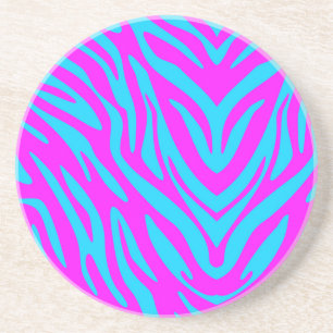 Pink and Blue Zebra Abstract Coaster