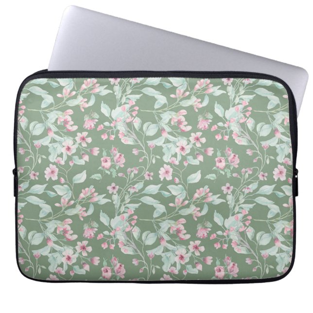 Pink and blush floral pattern  laptop sleeve (Front)