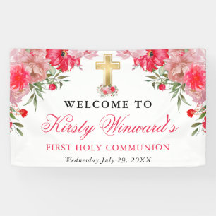 Pink and Blush Flowers 1st Holy Communion Banner