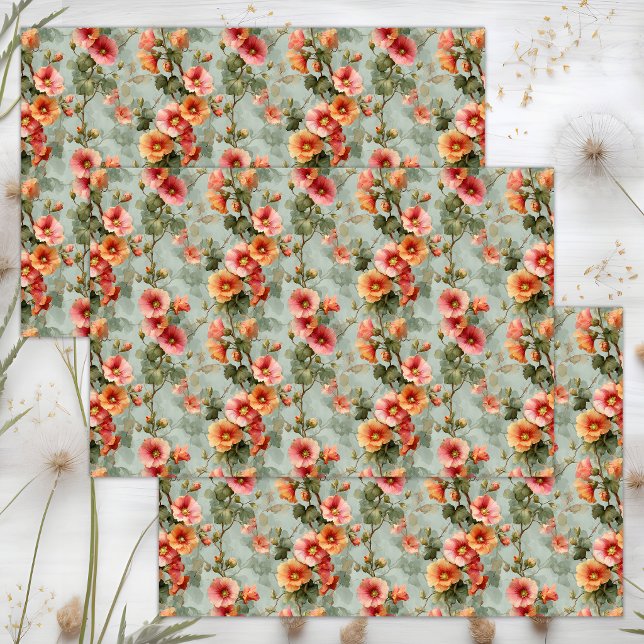 PINK AND BLUSH HOLLYHOCKS WRAPPING PAPER SHEETS (PINK AND BLUSH HOLLYHOCKS WRAPPING PAPER SHEETS)