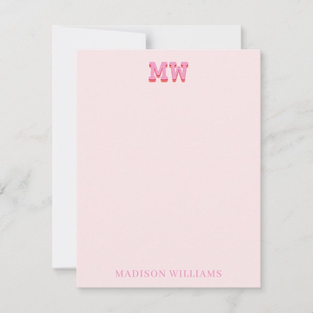 Pink and Blush Retro Typography Monogram Initial Card (Front)