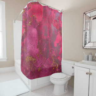 Pink and Blush Rose Gold Ink Gemstone Marble Pink Shower Curtain