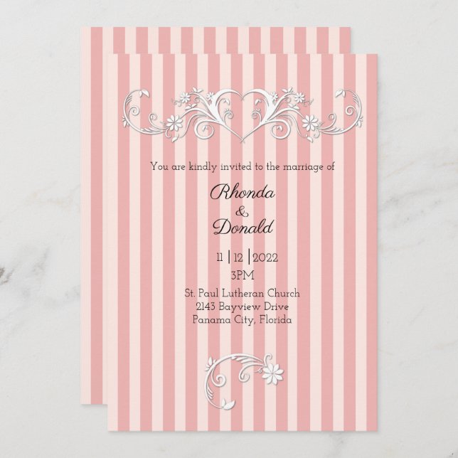 Pink and Blush Striped Modern Wedding Invitation (Front/Back)