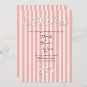 Pink and Blush Striped Modern Wedding Invitation