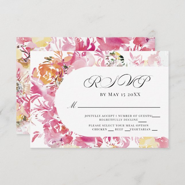Pink and Blush Watercolor Flower Arch RSVP (Front/Back)