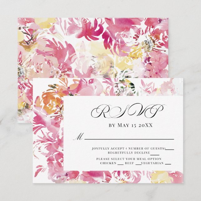 Pink and Blush Watercolor Flower  RSVP (Front/Back)