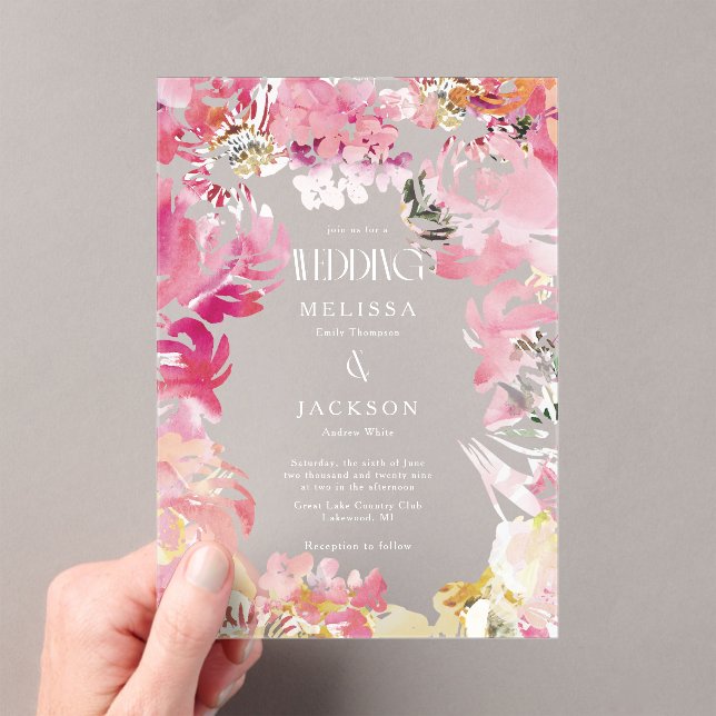 Pink and Blush Watercolor Flower Wedding Invite Acrylic Invitations (Insitu (Handheld))