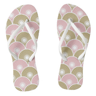 Pink and Brass Chinese Semi Circle Wave Pattern Thongs
