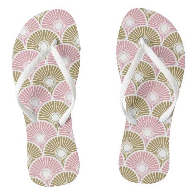 Pink and Brass Chinese Semi Circle Wave Pattern Thongs (Footbed)