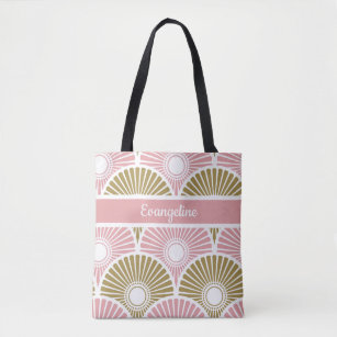Pink and Brass Chinese Semi Circle Wave Pattern  Tote Bag
