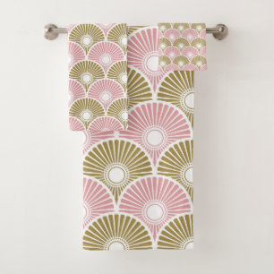 Pink and Brass  Semi Circle Wave Pattern Bath Towel Set