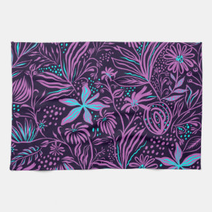 Pink And Bright Blue Flowers Tea Towel