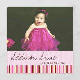 Pink and Brown Baby Girl 1st Birthday Invitation