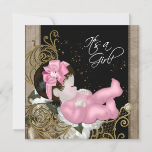 Pink and Brown Baby Shower Invitation