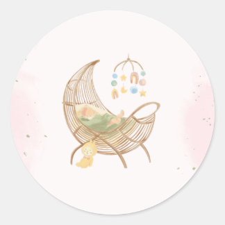 pink and brown baby shower sticker 
