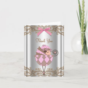 Pink and Brown Baby Shower Thank You Card