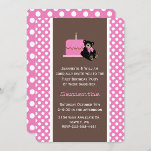 Pink and Brown Baby's First Birthday Invitation
