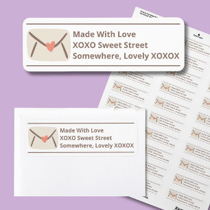 Pink and Brown Casual Envelope Doodle Return Address Label