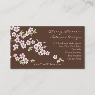 Pink and Brown Cherry Blossom Business Cards