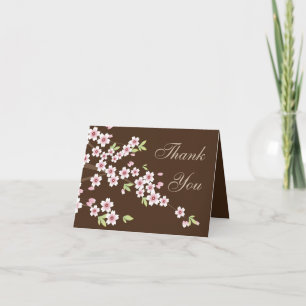 Pink and Brown Cherry Blossom, Thank you Note Card