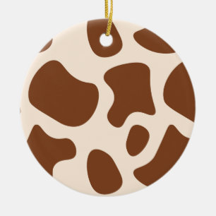 Pink and Brown Cow Print Ceramic Ornament