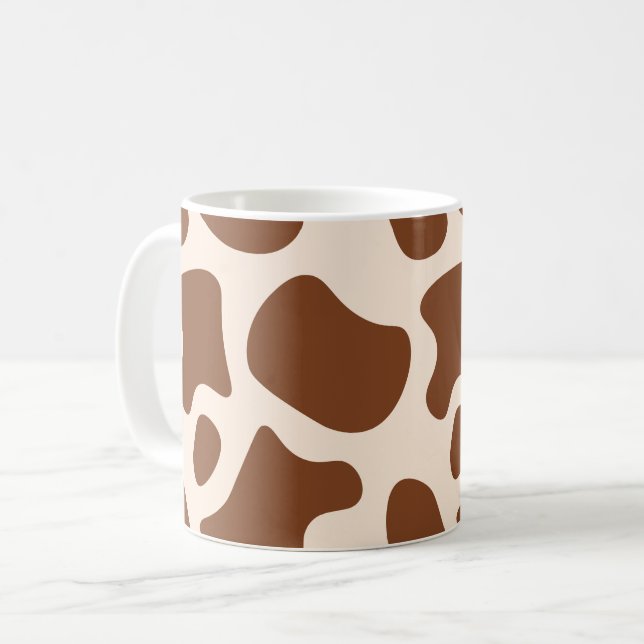 Pink and Brown Cow Print Coffee Mug (Front Left)