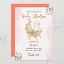 Pink and Brown Cradle Baby Shower Invitation