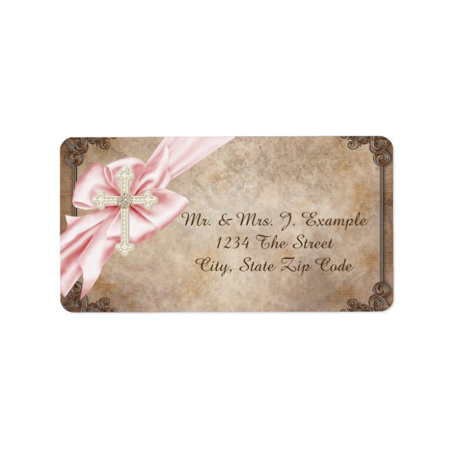 Pink and Brown Cross Address Label (Front)