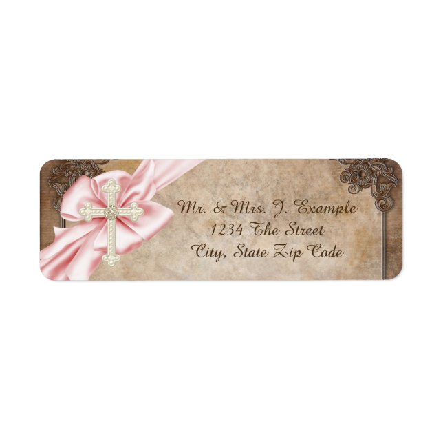 Pink and Brown Cross Address Return Address Label (Front)