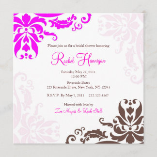 Pink and Brown Damask Bridal Shower Invitation
