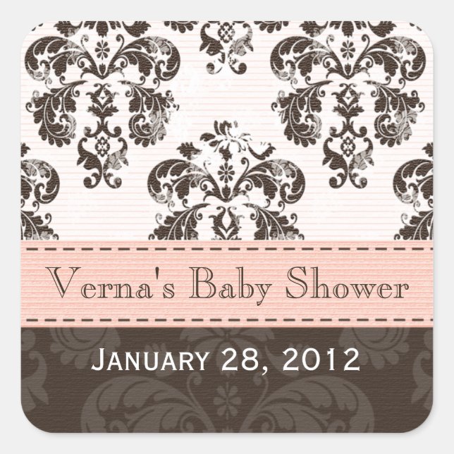 Pink and Brown Damask Favour Labels Stickers (Front)