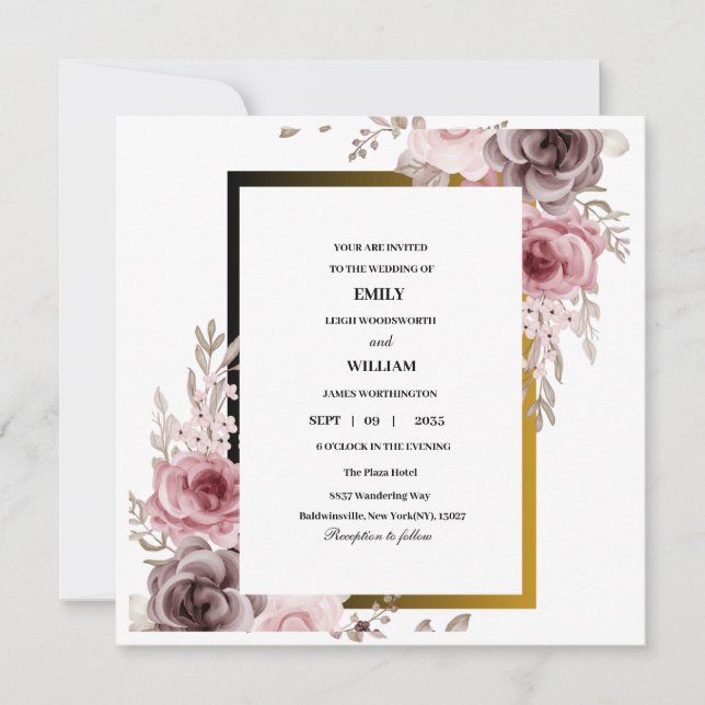 Pink and Brown Elegant Rose Floral Wedding  Save The Date (Front)