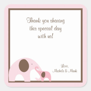 Pink and Brown Elephant Favour Label