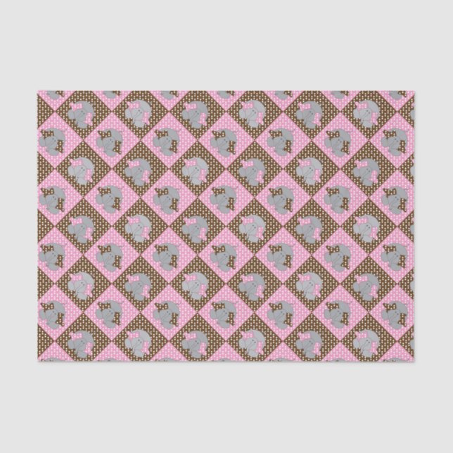 Pink and Brown Elephant Polka Dots Tissue Paper (Front)
