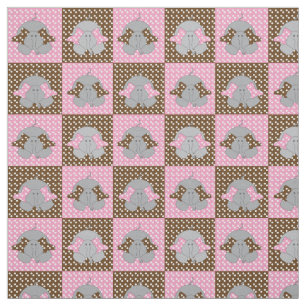 Pink and Brown Elephants    Polka Dots Fabric