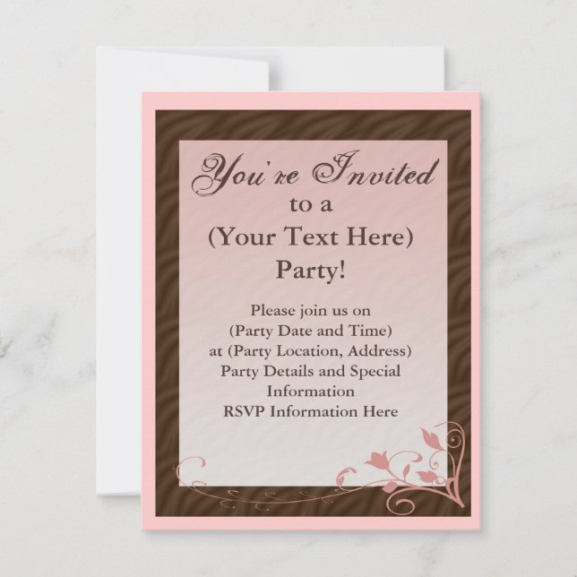 Pink and Brown Feminine Invitation (Front)