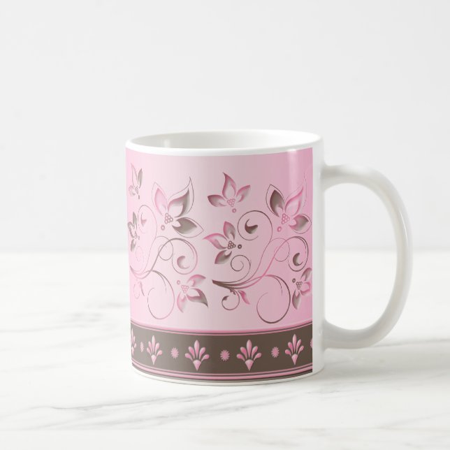 Pink and Brown Floral Ceramic Mug (Right)