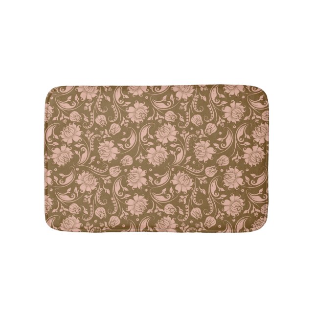 Pink and Brown Floral Pattern Bath Mat (Front)