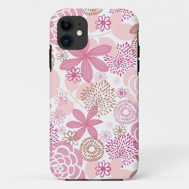 Pink and Brown Floral Pattern Case-Mate iPhone Case (Back)