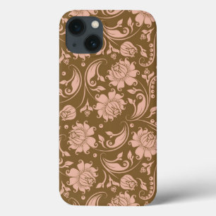 Pink and Brown Floral Pattern iPhone 13 Case