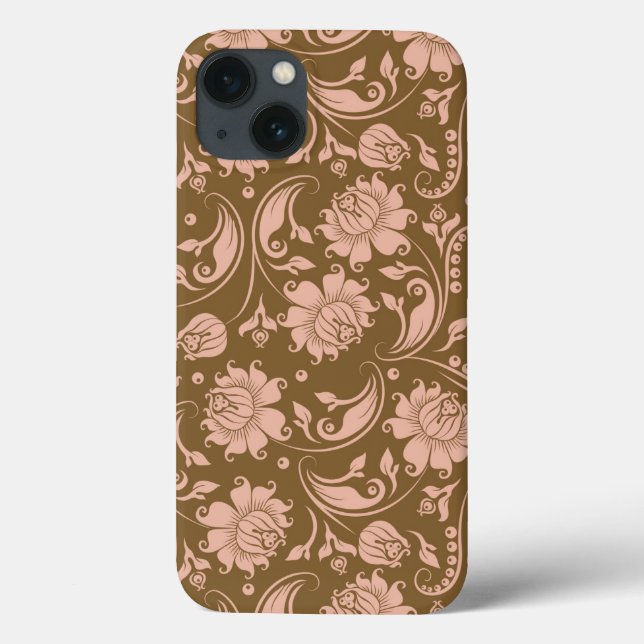 Pink and Brown Floral Pattern Case-Mate iPhone Case (Back)
